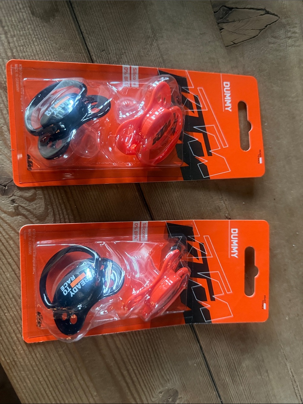2 packs of KTM factory racing infant  baby pacifiers. 
NEW

Retails $14 each